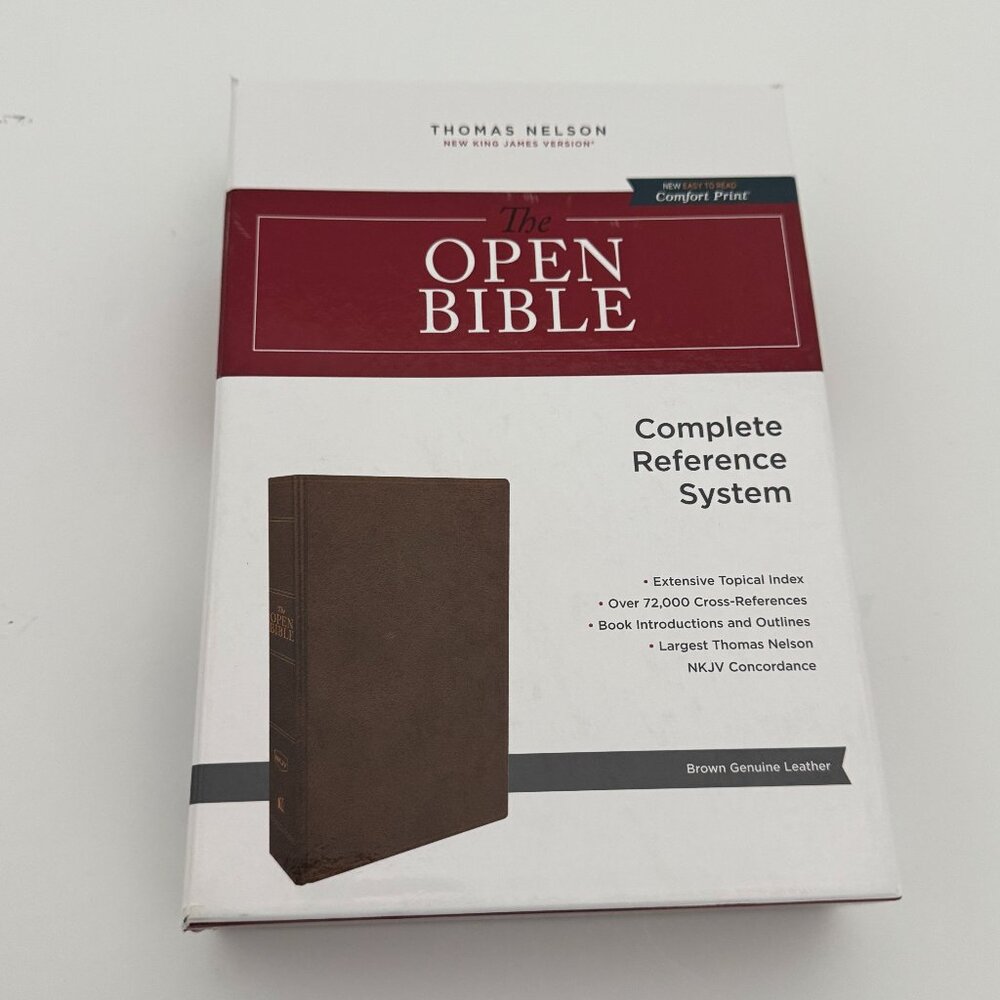 The NKJV, Open Bible, Brown Genuine Leather - Red Letter - Comfort Print